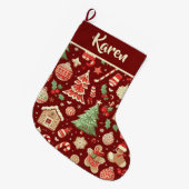 フェスティバルパーソナライズされたクリスマスブルゴーニュ ラージクリスマスストッキング (正面 (吊り時))