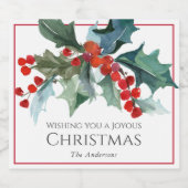 フェスティバルパーソナライズされたクリスマスホリーアンドベリー スパークリングワインラベル (シングルラベル)