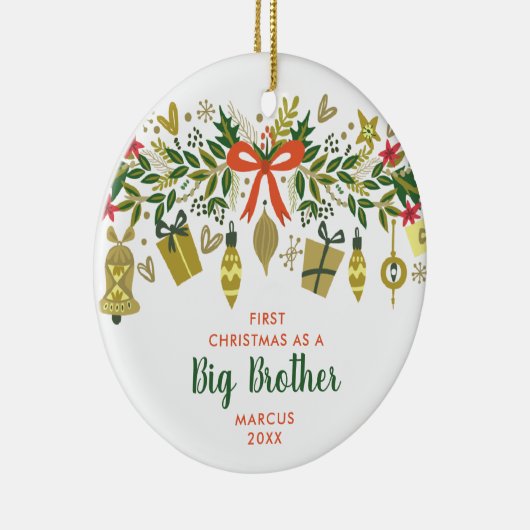 フェスティバルパーソナライズされたグリーナリー1位クリスマスビッグブラザー セラミックオーナメント (右)
