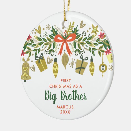 フェスティバルパーソナライズされたグリーナリー1位クリスマスビッグブラザー セラミックオーナメント (左)