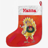 フェスティバルパーソナライズされたチキンクリスマス ラージクリスマスストッキング (裏面)