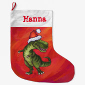 フェスティバルパーソナライズされたティラノサウルスクリスマス ラージクリスマスストッキング (正面)