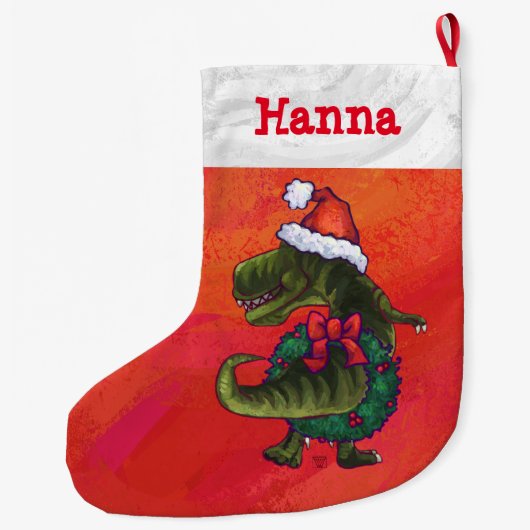 フェスティバルパーソナライズされたティラノサウルスクリスマス ラージクリスマスストッキング (裏面)