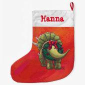 フェスティバルパーソナライズされたトリケラトプスクリスマス ラージクリスマスストッキング (裏面)