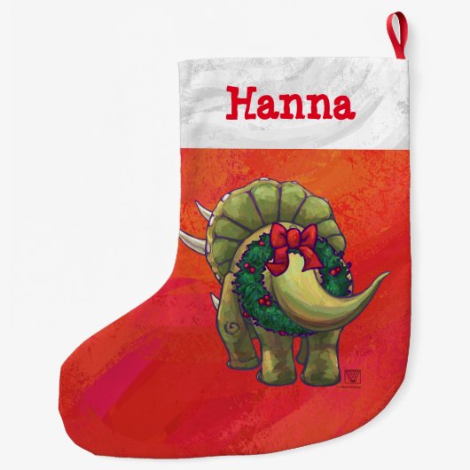 フェスティバルパーソナライズされたトリケラトプスクリスマス ラージクリスマスストッキング (裏面)