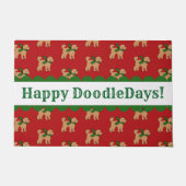 フェスティバルパーソナライズされたドードルドッグレッドホリデイ ドアマット (正面)