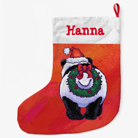 フェスティバルパーソナライズされたパンダクリスマス ラージクリスマスストッキング (裏面)