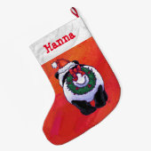 フェスティバルパーソナライズされたパンダクリスマス ラージクリスマスストッキング (裏面 (吊り時))