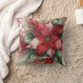 フェスティバルパーソナライズされたフローラインクポインセチア クッション