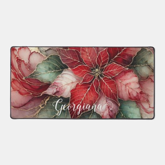 フェスティバルパーソナライズされたフローラインクポインセチア デスクマット (正面)