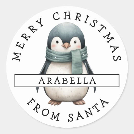 フェスティバルパーソナライズされたペンギンクリスマスステッカー ラウンドシール (正面)