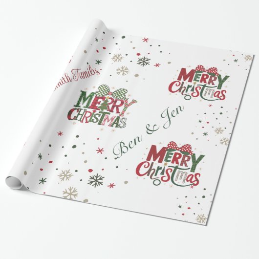 フェスティバルパーソナライズされたメリークリスマス ラッピングペーパー (アンロールド)