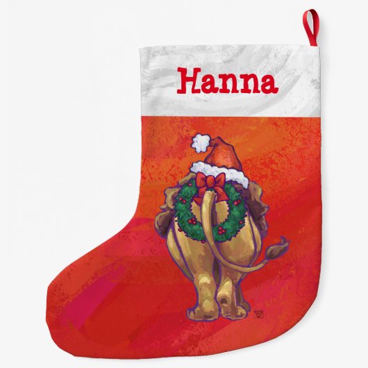 フェスティバルパーソナライズされたライオンクリスマス ラージクリスマスストッキング (裏面)