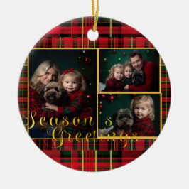フェスティバルパーソナライズされた格子赤緑写真 セラミックオーナメント