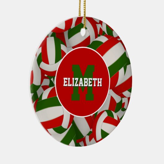 フェスティバルパーソナライズされた赤白緑バレーボール セラミックオーナメント (右)