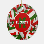フェスティバルパーソナライズされた赤白緑バレーボール セラミックオーナメント (左)