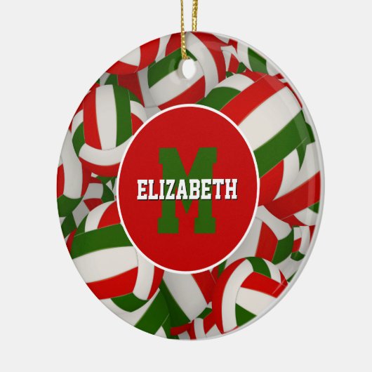 フェスティバルパーソナライズされた赤白緑バレーボール セラミックオーナメント (左)