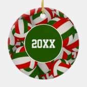 フェスティバルパーソナライズされた赤白緑バレーボール セラミックオーナメント (裏面)