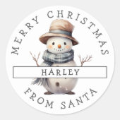フェスティバルパーソナライズされた雪だるまクリスマスステッカー ラウンドシール (正面)