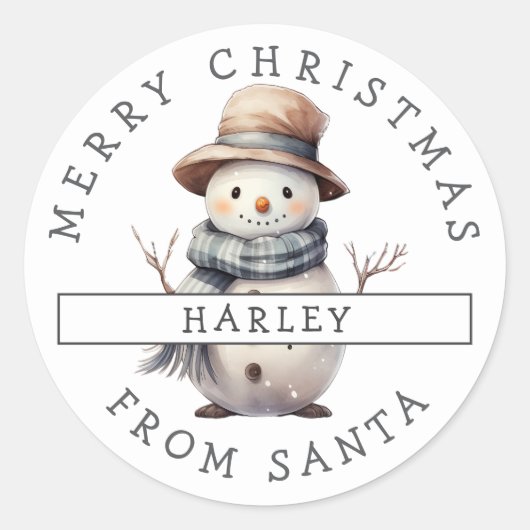 フェスティバルパーソナライズされた雪だるまクリスマスステッカー ラウンドシール (正面)