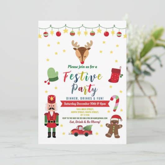 フェスティバルパーティークリスマスファミリーおもしろいディナー 招待状 (スタンド正面)