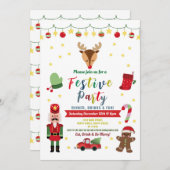 フェスティバルパーティークリスマスファミリーおもしろいディナー 招待状 (正面/裏面)