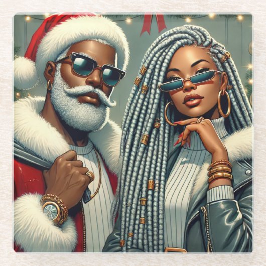 フェスティバルパーティーサンタ ガラスコースター (正面)