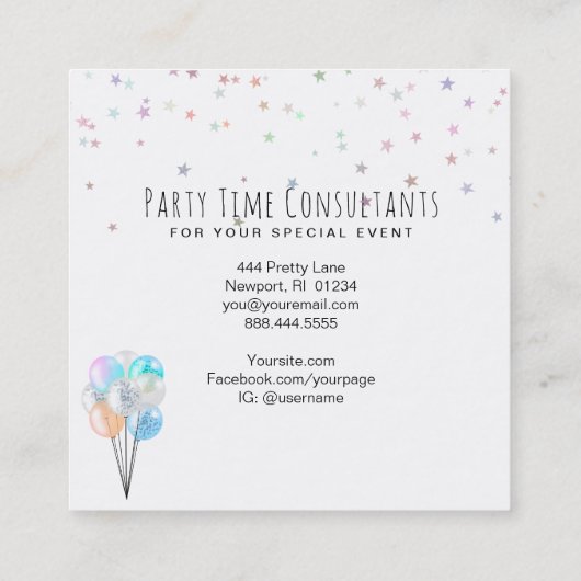 *~*フェスティバルパーティーバルーンレインボーイベントプランナー   スクエア名刺 (裏面)