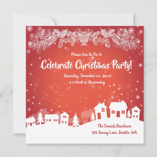 フェスティバルパーティー、赤、白、 案内状 (正面)