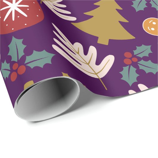 フェスティバルパープルクリスマスツリージンジャーブレッドマン ラッピングペーパー (ロールコーナー)