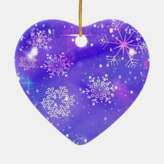 フェスティバルパープルスノーフレークスターズクリスマスパーティー セラミックオーナメント (裏面)