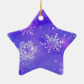 フェスティバルパープルスノーフレークスターズクリスマスパーティー セラミックオーナメント (正面)