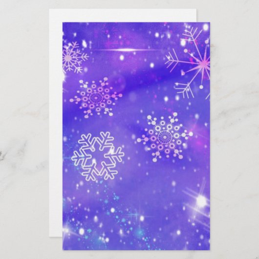 フェスティバルパープルスノーフレークスターズクリスマスパーティー 便箋 (正面/裏面)