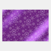 フェスティバルパープルレッドグリーンフォイル雪の結晶 ラッピングペーパーシート (正面)