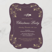 フェスティバルパープル金ゴールドクリスマスホリデーパーティー 招待状 (正面/裏面)