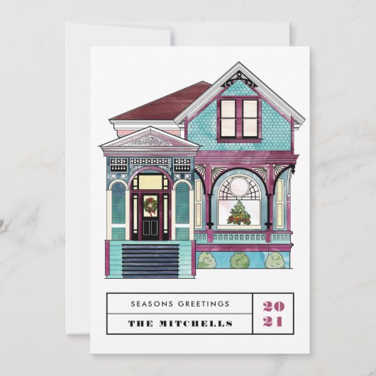 フェスティバルビクトリアンクリスマスホームティール（緑がかった色）非写真 シーズンカード (正面)