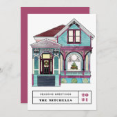 フェスティバルビクトリアンクリスマスホームティール（緑がかった色）非写真 シーズンカード (正面/裏面)