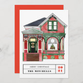 フェスティバルビクトリアンクリスマスホームレッドノンフォト シーズンカード (正面/裏面)