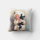 フェスティバルビンテージクリスマスウィンターチャイルドホリデー クッション (正面)