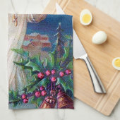 フェスティバルビンテージクリスマスエンジェルホリデイ キッチンタオル (四つ折り)