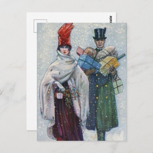 フェスティバルビンテージクリスマスカップル休日 ポストカード (正面/裏面)