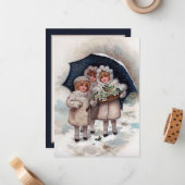 フェスティバルビンテージクリスマスガールズホリデイ ノートカード (正面/裏面インサイチュ)