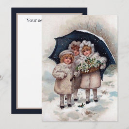 フェスティバルビンテージクリスマスガールズホリデイ ノートカード