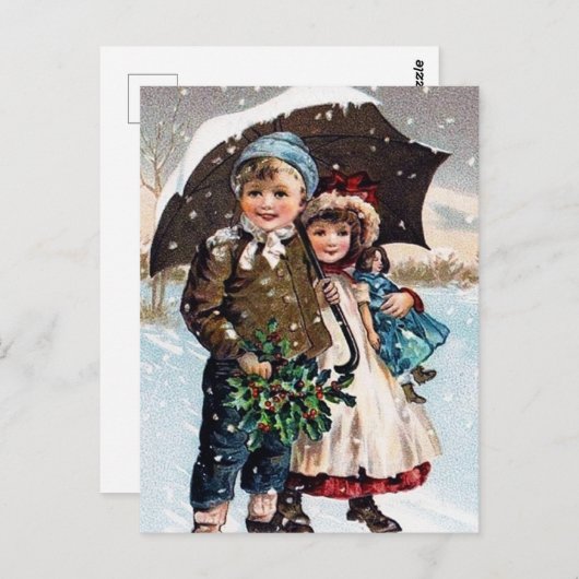 フェスティバルビンテージクリスマスキッズホリデイ ポストカード (正面/裏面)