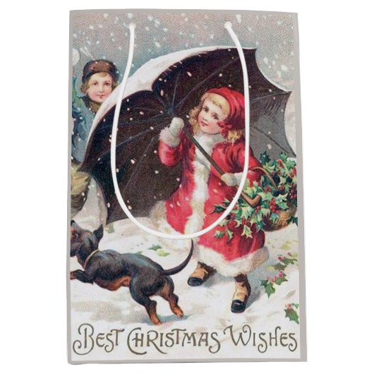 フェスティバルビンテージクリスマスキッズホリデイ ミディアムペーパーバッグ (正面)