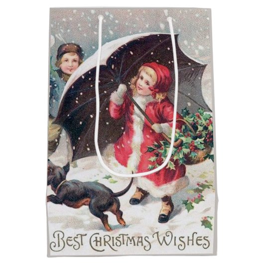 フェスティバルビンテージクリスマスキッズホリデイ ミディアムペーパーバッグ (裏面)