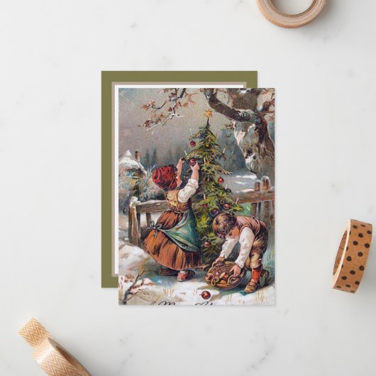 フェスティバルビンテージクリスマスツリーの子供を追加気持ち ノートカード (正面/裏面インサイチュ)