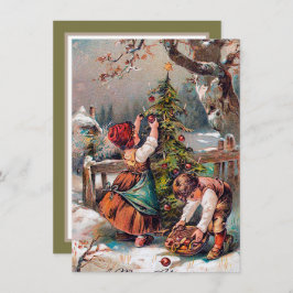 フェスティバルビンテージクリスマスツリーの子供を追加気持ち ノートカード