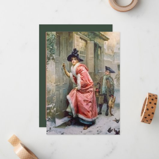 フェスティバルビンテージクリスマスホリデーレディーアンドボーイ ノートカード (正面/裏面インサイチュ)