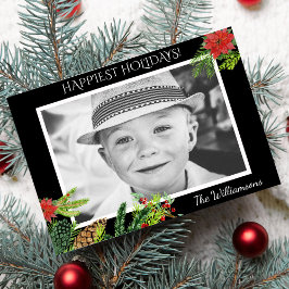 フェスティバルビンテージクリスマスボタニカルホリデーフォト シーズンカード